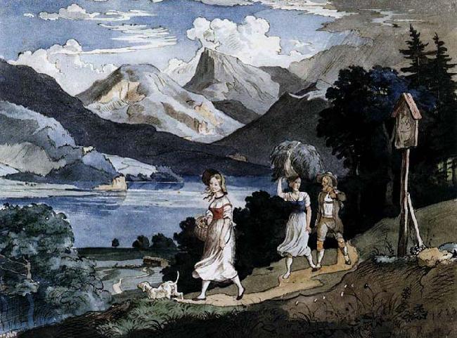 Adrian Ludwig Richter The Fuschlsee with the Schafberg Mountain in the Salzkammergut oil painting picture